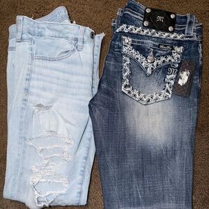 American Eagle Outfitters Women's High Rise Jeans - Light Blue and Dark Blue